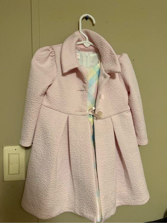 Other - Girls' Pink Textured Winter Coat with Bow Closure